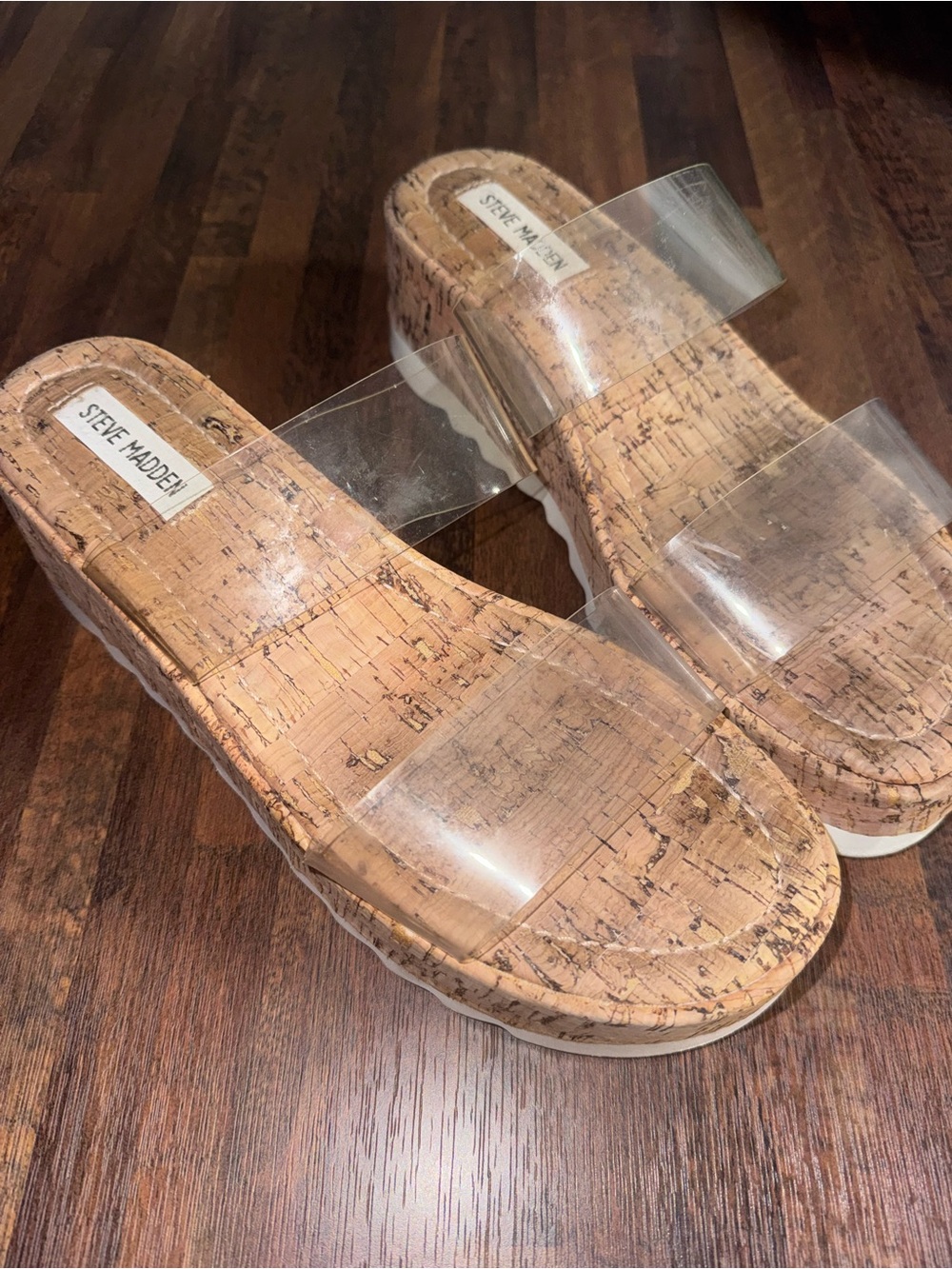 Steve Madden Clear Cork Wedge Slide Sandals - Clear/Cork